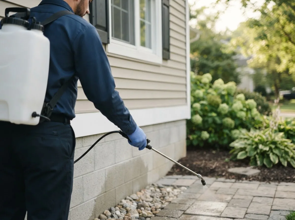 Pest control technician inspecting a home in Harlan, IA